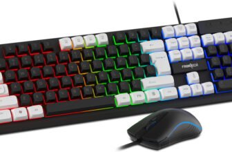 Frontech Quantum Striker Gaming Combo | Rainbow Backlit | 2400 DPI | 104 Keys | Wired USB Standard Laptop Keyboard Compatible with Desktop, Laptop, Mac with 2400 DPI Optical Mouse, 104 Keys Layout, Backlit LED Illumination(Black)