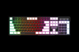 Ant Esports MK1400 / Rainbow LED Illumination, White and Black Keycaps, Backlit Membrane Wired USB Standard Gaming Keyboard Compatible with Desktop, Laptop, Mac with Double-Shot Injection Keycaps, Backlit LED Illumination(Black)