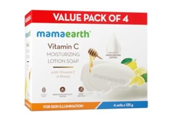 Mamaearth Vitamin C Moisturizing Lotion Soap(Value Pack of 4) – 125 g X 4 Units | Deeply Cleanses | Moisturizing Bathing Bar | Brightens Skin | Nourishes Dry Skin | Non-Drying | 76% TFM Grade 1 Soap