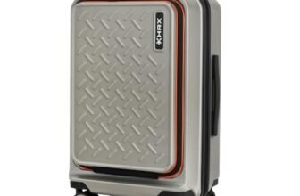 HRX Transit Cabin Size Silver Polycarbonate Hard Shell Suitcase with Front Laptop Compartment – Premium Travel Trolley Bag with 8 Spinner Wheels, Number Lock & Water Resistant Body