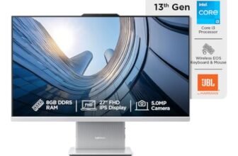 Lenovo IdeaCentre AIO Intel Core i3-1315U 27″ FHD IPS (8GB RAM/512GB SSD/Win11/Microsoft 365 Basic + Office Home 2024/Wireless EOS Keyboard & Mouse,Grey), F0HM0137IN All-in-One Desktop