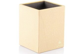 Attro Pen Stand Wooden Designer Square Pen Holder Multipurpose Wooden Desk Organizer Perfect for Study Table, Office Desk- Cream