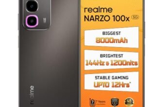 realme NARZO 100x 5G (Midnight Black,6GB+128GB) | Biggest 8000mAh Battery | 45W Fast Charge | 144Hz, 1200nits Bright Display | 7 Years Battery Health | Military-Grade Resistance | 48-Month Fluency