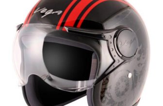 VEGA Jet Old School Motorbike Helmet(Black Red)