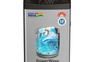 Bosch 8 kg 5 Star Fully Automatic Top Load Washing Machine,PowerWave Wash,Inbuilt Dual Lint Filter, Stainless Steel VarioDrum with 5 fin Pulsator, Flex Drain, Water Save,Dark Grey (WOE80AH0IN)