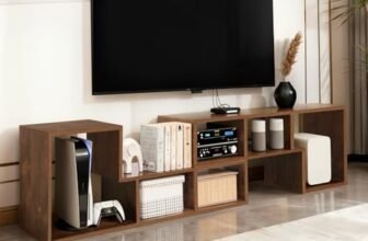 ABOUT SPACE Wooden TV Stand – TV Entertainment Unit and Shelf Storage for Set Top Box,Home Theatre,Books for Living Room,2 L Shaped TV Unit for 32 to 72 inch,Adjustable Table – Walnut Brown