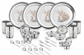 Classic Essentials Pack of 32 Stainless Steel Stainless Steel Peacock Lazer Design Stainless Steel Heavy Gauge |Dinner Set Dinner Set(Silver)