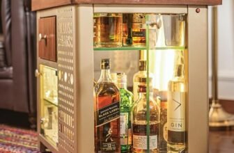 HAUS OF BARS Metal by Speedx- Model M Mini Bar for Home, Matte Gold with Right Side Display Cabinet