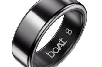 boAt SmartRing Active Plus, Auto HR, Sleep, SpO2, Stress & Skin Temperature Monitor, Stainless-Steel Build, 5 ATM, Weighs Only 5 gm, Portable Charging Case, smart Ring for Men (8, Midnight Black)
