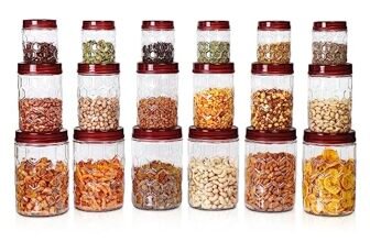 Milton Hexa Airtight Containers for Kitchen Storage Food Grade Plastic, Stackable & Transparent Organizer Jars, Masala Dabba, Set Of 18 (6 x 270ml, 6 x 665ml, 6 x 1.24L) Tea, Coffee, Sugar, Dry Fruits