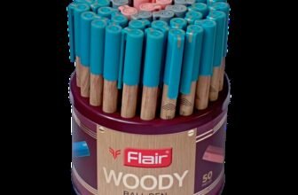 FLAIR Woody 0.7 mm Stand | Attractive Woody Design | Smooth Ink Flow System Ball Pen(Pack of 50, Ink Color – Blue, Black, Red)