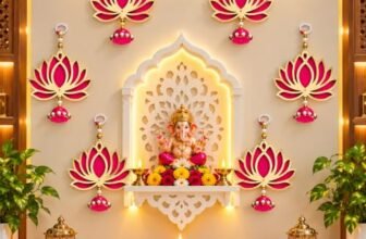 Lotus Hanging for Decoration | Handmade Wall Decor with Jhumki Style | Set of 6 Pink/Rani | Export Quality Lotus Hanging for Home, Temple & Pooja Room | Diwali, Wedding & Festival Decor