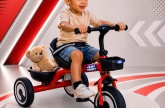Amazon Brand – Jam & Honey | Kids Tricycle | Black | 3-Point Safety Harness | Cushioned Ergonomic Seat | Mild-Steel Frame | Front Basket & Rear Storage Tray | Ages 1–4 Years