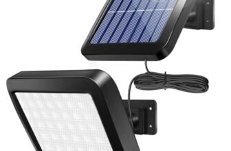 Solar Motion Sensor Wall Light with Remote Control, COB LED Outdoor Security Light with Separate Solar Panel and 5 m Cable, 3 Lighting Modes, Waterproof Garden Garage Pathway (Solar Lights__2)
