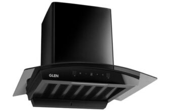 Glen ISPA AC BL 60CM 1200 CMH 60 cm Curved Glass 60 cm|Digital Display|Touch & Gesture Control| Autoclean| Filterless|Powerful Suction | Low Nois Auto Clean Chimney(Wall Mounted, Black)