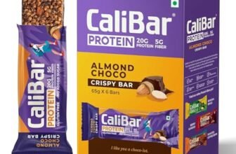 CaliBar 20g Protein Bar – Almond Choco Crispy Bar No added Sugar, Gluten-Free, 5g Fiber, No Preservatives, No Palm oil, Delicious Taste & 100% Veg Whey & Plant Based Protein (6 Bars)