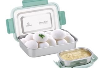 ATTRO Smart Meal Big Stainless Steel Lunch Box with 1 Small Container Airtight Spill-Proof BPA Free Food Grade Ideal for Office, School, Picnic, 950ml+170ml- Green