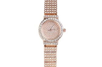 Haute Sauce Women’s Embellished Round Analog Rose Gold Dial with Rose Gold Stainless Steel Strap | Foldover Closure | Quartz Movement | Battery Power | Fashion Wrist Belt Watch for Female and Girls