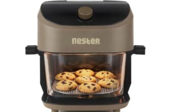 Nester Home Cook Glass Air Fryer 6.2 Ltr with 6mm Borosilicate Glass bowl and SteamLock™ Technology | 1600 W | 9 Smart Presets | Auto Clean Function | 100% Toxin Free | 3-year Warranty | Dalgona Brown