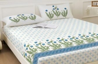 Story@Home 260 TC 100% Cotton Cal King Size Bedsheet, White & Sky Blue