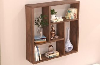 BLUEWUD Javis Engineered Wood Wall Shelve Decor Floating Shelf Display Rack Decorative Hall Décor for Living Room Bedroom Home Furniture (Brown Maple) (61.5 X 14.8 X 61.5) CM.