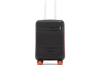 HRX Helium Cabin Size Haileys Black Polypropylene Hard Shell Suitcase – Premium Travel Trolley Bag with 8 Spinner Wheels, Number Lock & Water Resistant Body