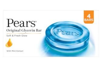 Pears Original Glycerin Soap Bar – Soft & Fresh Glow | With 98% Pure Glycerin & Mint Extract | For a Fresh Glow | With Plant Based Cleanser for Skin & Body | Paraben-free | 125gms x 4