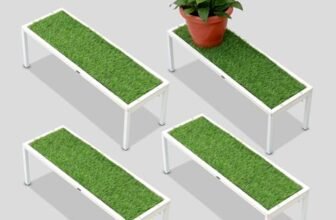 Urban Plant Apollo Metal Plant Stand with Green Grass | Decorative Pot Holder for Balcony, Garden & Home | Artificial Grass Mat Included (White – Set of 4)
