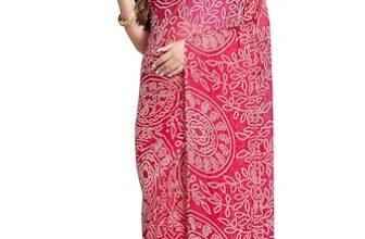 RANI SAAHIBA Women’s Bandhej Printed Chiffon Saree Without Blouse (SKR12181_Pink)