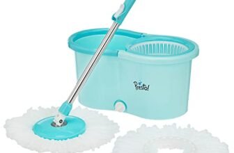 Amazon Brand – Presto! Spin Mop with Plastic Bucket Set, Blue