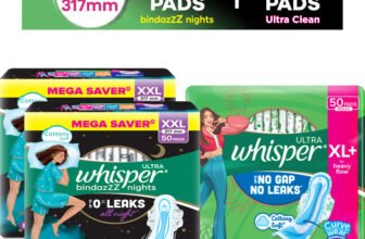 Whisper Bindazzz Nights, Upto 0% Leaks All Night Long Sanitary Pad(Pack of 150)
