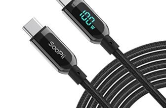 SOOPII 100W 4ft USB C to USB C Cable Fast Charge, Nylon Braided Type-C Cable with LED Display for lPad Air/lPad Pro, MacBook Pro, Samsung Galaxy S21/S10/S9/Plus (Black)