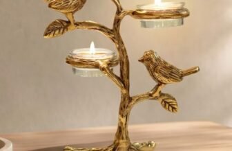 BEHOMA Metal Romantic Love Birds Tree Candle Valentine’s Day, Gold