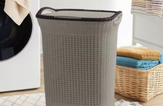 PrettyKrafts 60 L Plastic Laundry Basket with Lid | Large Clothes & Toy Storage Bin 61×45×35 cm | Durable Ventilated Knit Design | Easy-Grip Handles | Ideal for Home & Kids Room Organiser