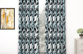 MollisHomes Door Curtains 7 Feet Set of 2, Floral Black & Cyan Blue