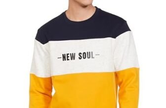 Amazon Brand – Symbol Men’s Cotton Blend Crew Neck Regular Sweatshirt (SYM-A23-SW-29_Yellow,Navy,Ecru Mel_S)