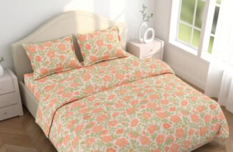 haus & kinder Microfiber Double Flat 200 TC Printed 1 Bedsheet with 2 Pillow Covers(Blue Beige)