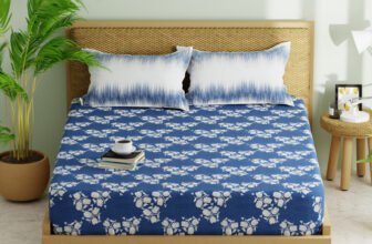 Kopa Microfiber Double Fitted (Elastic) 152 TC Floral 1 Bedsheet with 2 Pillow Covers(Blue)