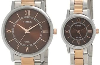 TIMEX Classics Analog Watch for Unisex with Brown Round Dial & Two Tone Stainless Steel Bracelet Band Water Resistant Unisex Wrist Watches – TW00PR214