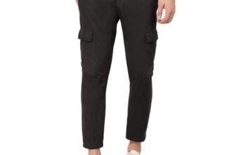 i’sol Men’s Cargo Pants | Straight-Leg Cargo for Men | 6 Pockets | Stretchable | Casual Trousers | Cargos for Men Dark Grey