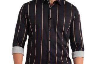 Yellow Dash Men’s Shirt Ful Sleeves Single Pocket, Black, L