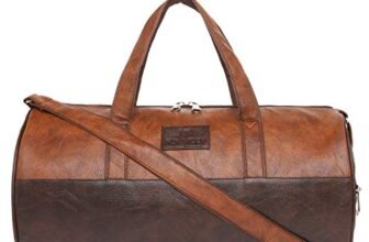 Fur Jaden Tan Leatherette Gym Bag for Men Women Boys Girls Travel Duffle Weekender Bag 23L