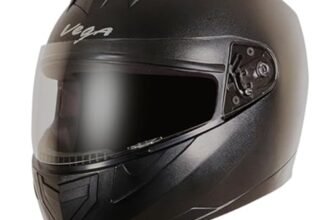 Vega Edge ISI Certified Full Face Gloss Finish Helmet for Men and Women with Clear Visor(Black, Size:L)