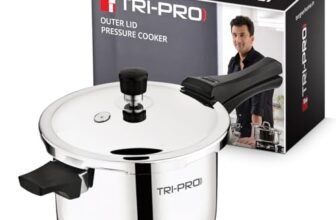 Bergner TriPro Triply Outer Lid Pressure Cooker 5 Litres, Bakelite Safe Grip Handle, Healthy Cooking, Even and Faster Heat Distribution, Easy to Clean, 2.5mm Thickness – Induction and Gas Stove Ready