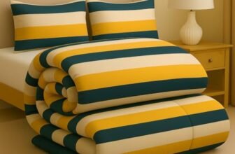 BSB HOME Premium Microfiber Printed Double Bed Comforter with 2 Matching Pillow Covers | All-Season Reversible AC Blanket for Winter & Summer | Soft & Lightweight Quilt for Double Bed – Mustard Yellow