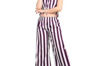 POPWINGS Casual Stripe Printed Crop Top and Trouser Co-Ords Set for Women || Top and Bottom Set for Women || Women Top and Trousers Set | Women Latest Trendy Co Ords Set || Two Piece Set for Women