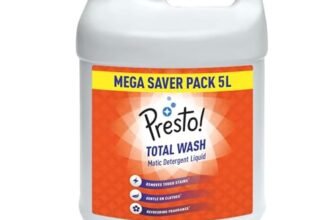 Amazon Brand – Presto! Total Wash Matic Detergent Liquid | 5 Litre | Removes Tough Stains | Gentle On Clothes | Refreshing Fragrance | Liquid Detergent For Washing Machine And Hand Wash