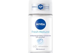 NIVEA Fresh Natural Roll On Deodorant | 72H Long Lasting Freshness | Fights Bacteria and Bad Odour | Mild Soothing Fragrance | With Ocean Extracts | 0% Alcohol | Dermatologically Approved & Paraben Free Formula | 50ml