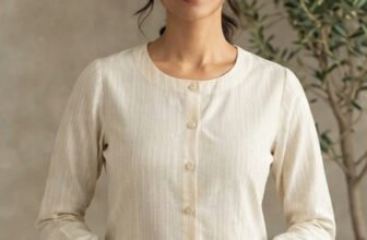 EECANTA Women Striped Formal Beige Shirt