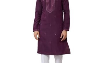 See Designs Men’s Long Sleeve Mandarin Collar Side Slit Dark Purple Embroidered Chanderi Silk Straight Kurta – SDKT2579L